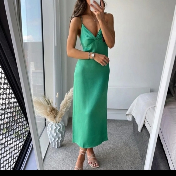 NWT Zara Green Knotted Slip Dress - Picture 3 of 15